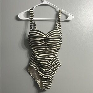 Niptuck Striped Black, White Gold One Piece  Swimsuit SZ 4